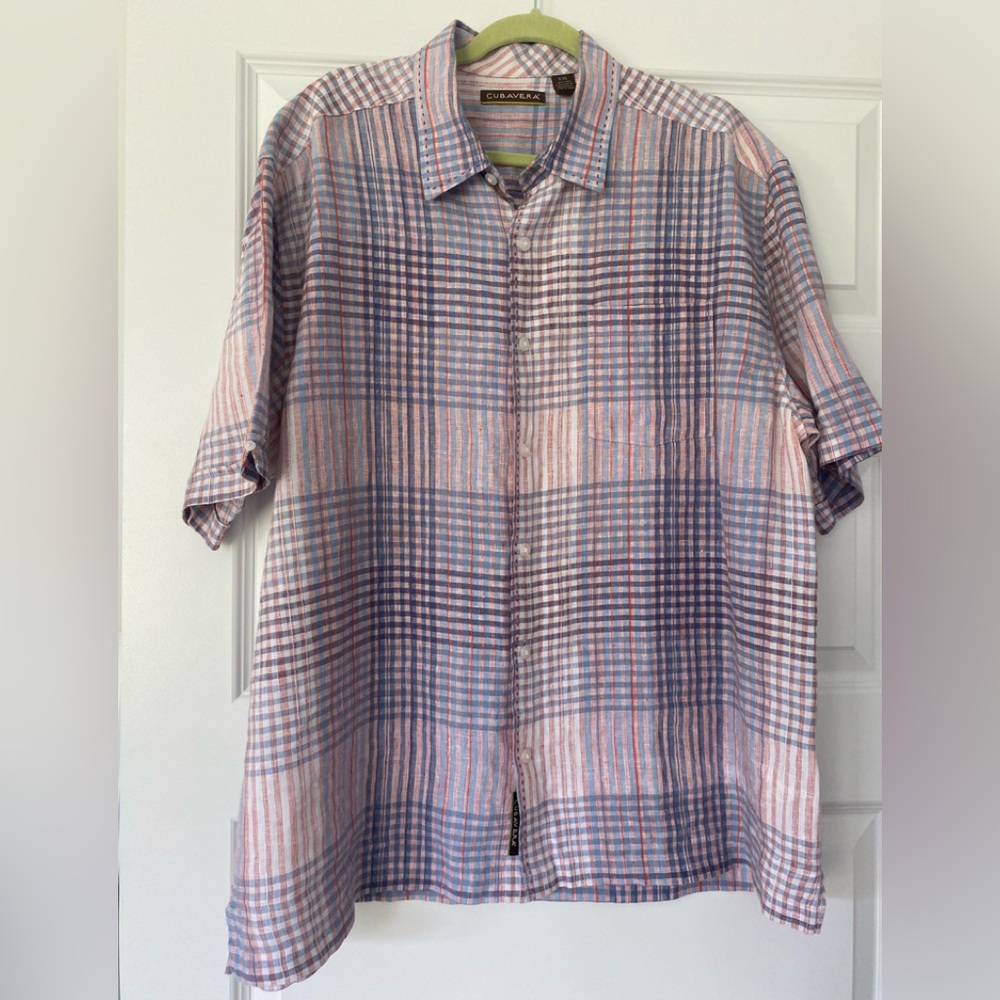 Cubavera Men's 100% Linen Casual Plaid Shirt